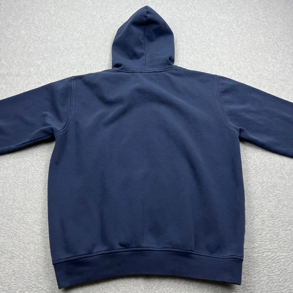 VTG Nike Hoodie Mens Large Blue Y2K Silver Tag Graphic Swoosh Travis Pullover